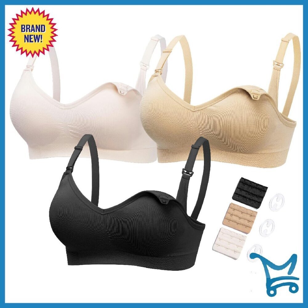 Wireless Nursing Bras 3 Pack with Extenders & Clips, Modal Material